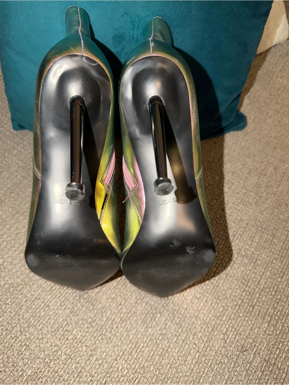 Nine West Iridescent Pink and Silver Pointed-Toe Ankle Boots